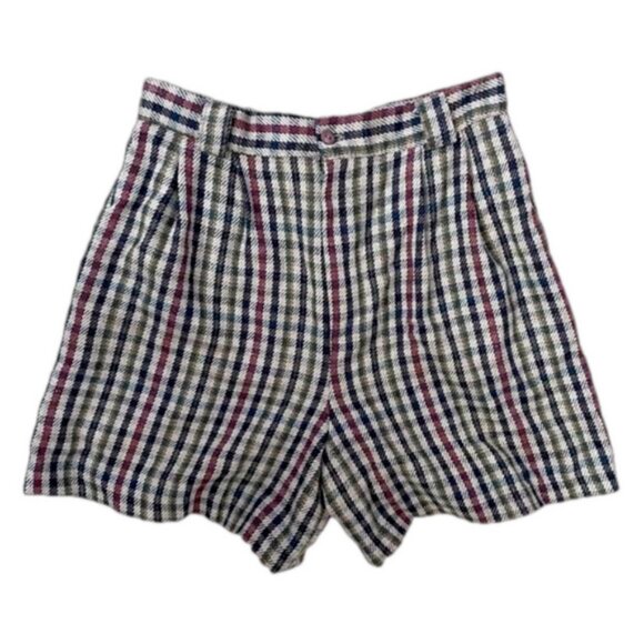 Vintage Multicoloured Pleat Front Wool Blend Shorts - M / 8-10 / 30" Waist - Picture 2 of 13